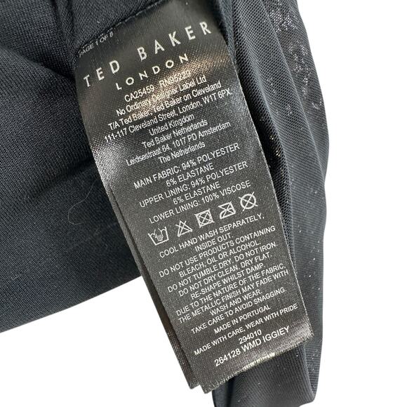 Ted Baker Knee Length Dress Size 0 Sheer Splatter Gold Metallic Party Cocktail - Picture 11 of 11